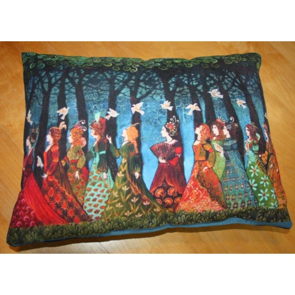 Sacred Grove Tapestry Pillow Ladies Royalty Forest Doves Whimsical 12 Women